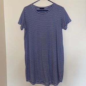 Blue & White Striped Cotton On T Shirt Dress Large